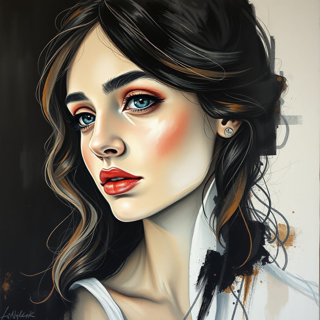 Radiant Woman: Hyperdetailed Charcoal and Gouache Portrait