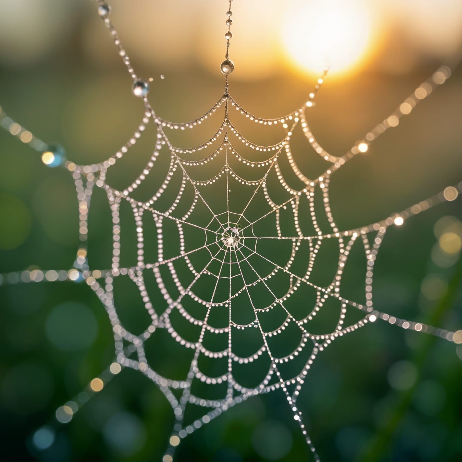Dewdrops on Spiderweb: Macro Photography Masterpiece