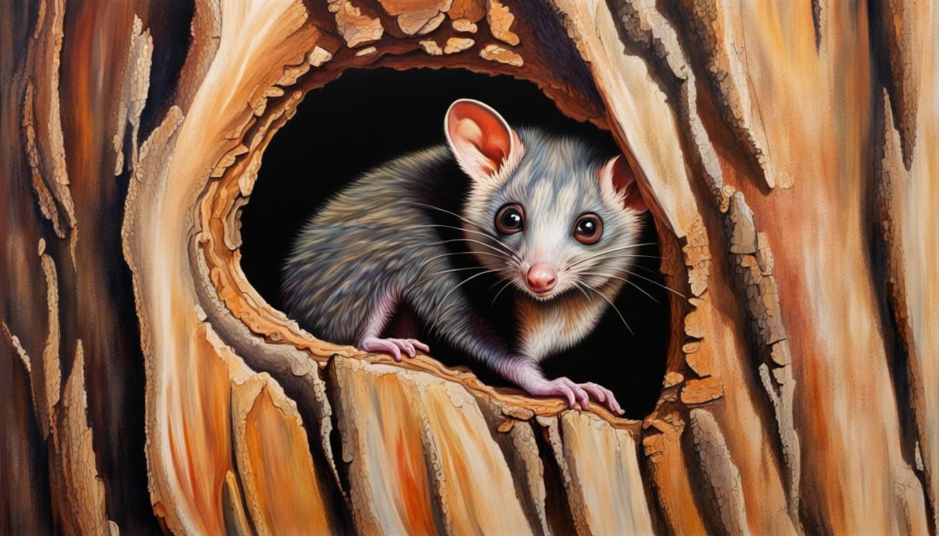 Possum's Tree Home in Hyperrealistic Style