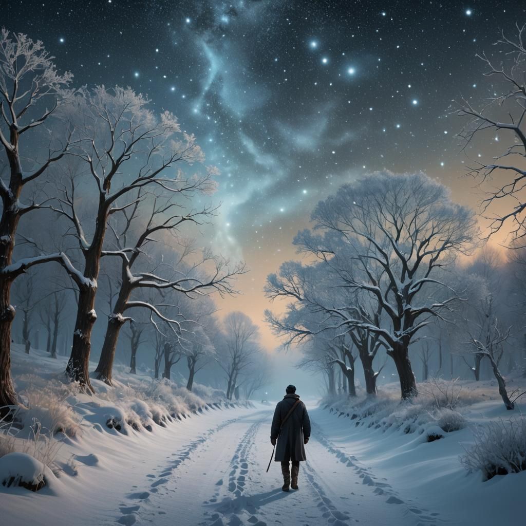 Snowy Night Walk: A Fantastical Digital Painting