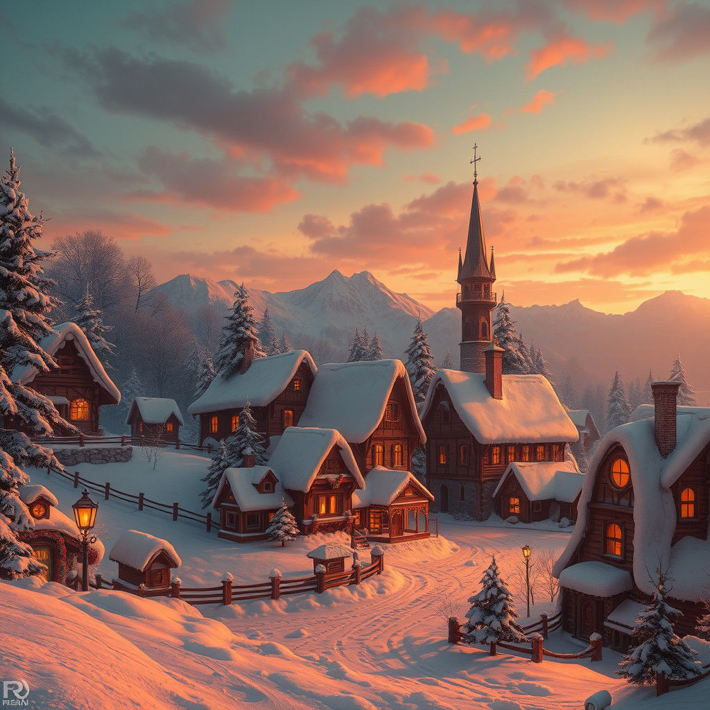 Whimsical Winter Wonderland in Golden Twilight