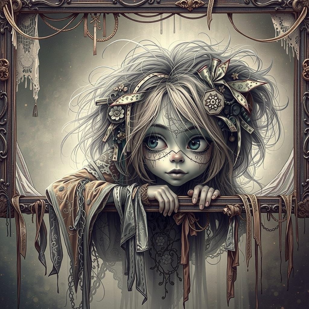 Mischievous Bohemian Girl Leans Out of Picture Frame