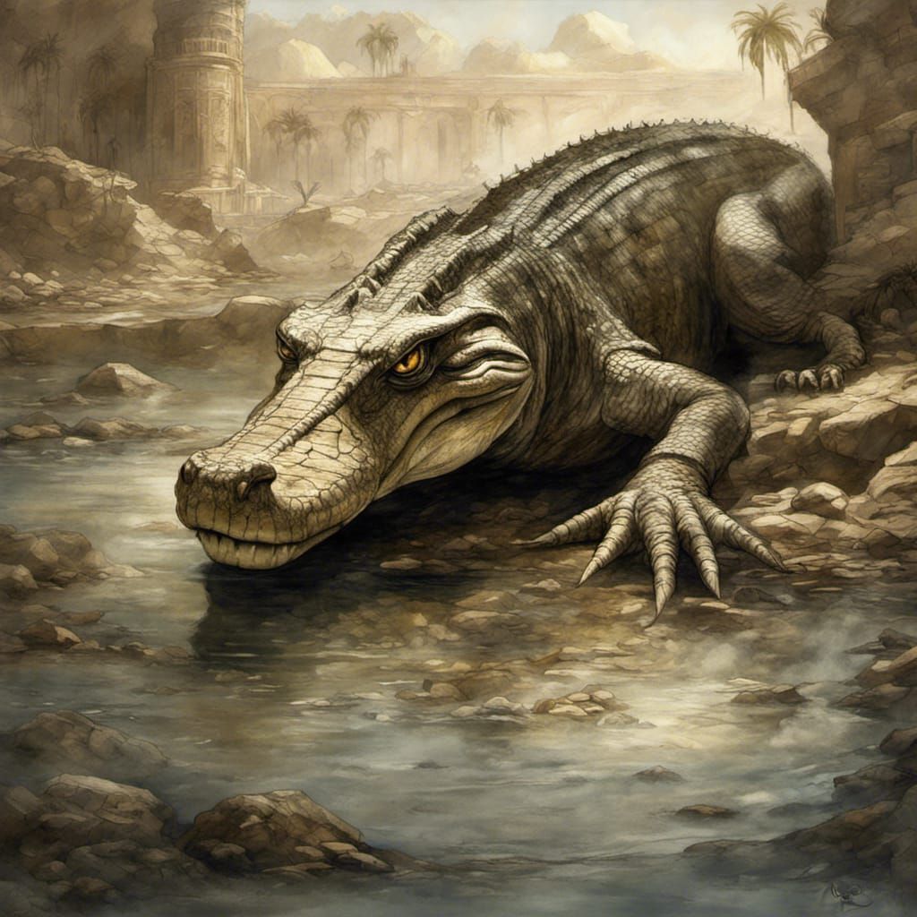 Egyptian Crocodile God Sobek in Surrealist Art Style