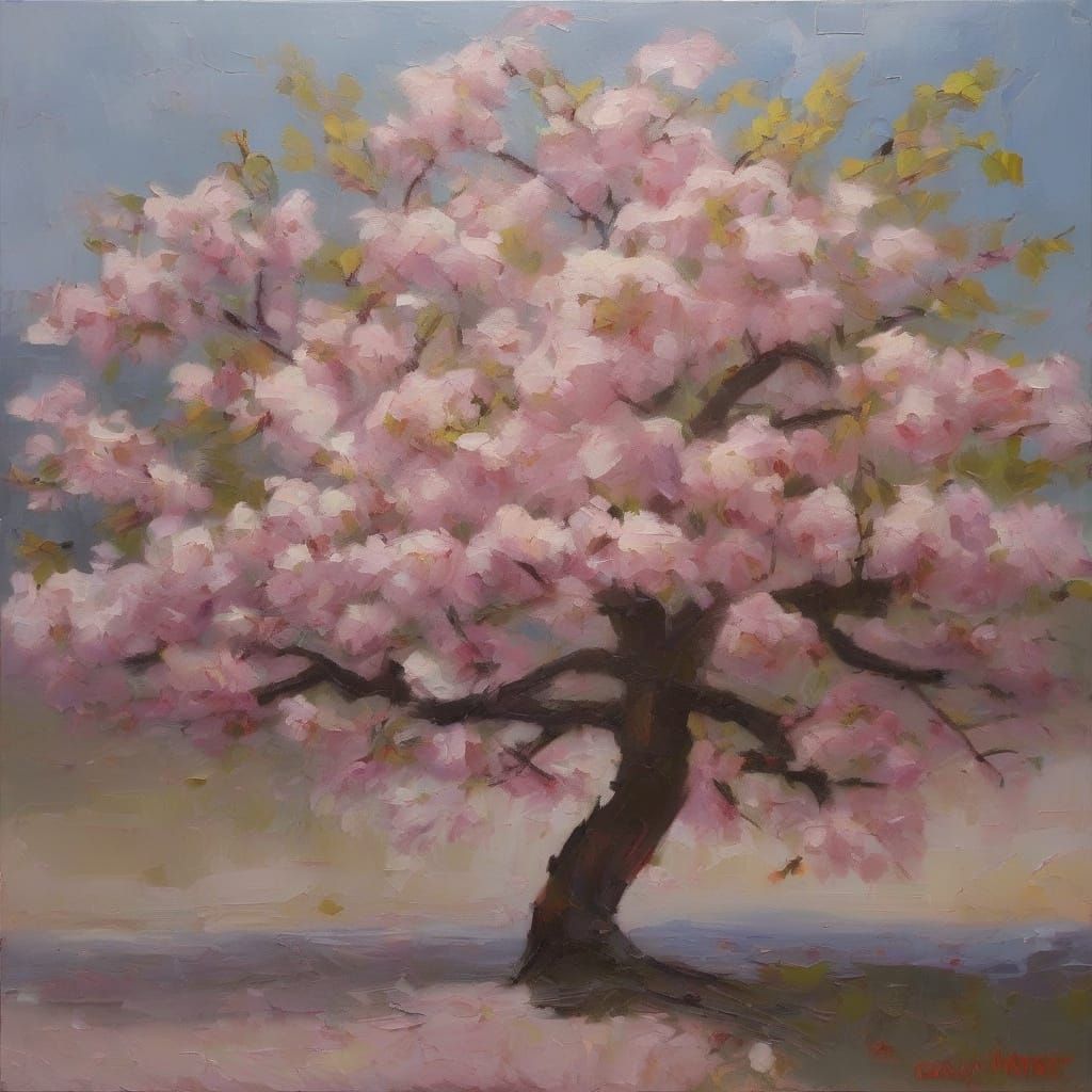 Abstract Cherry Blossoms in Oil Paint Style