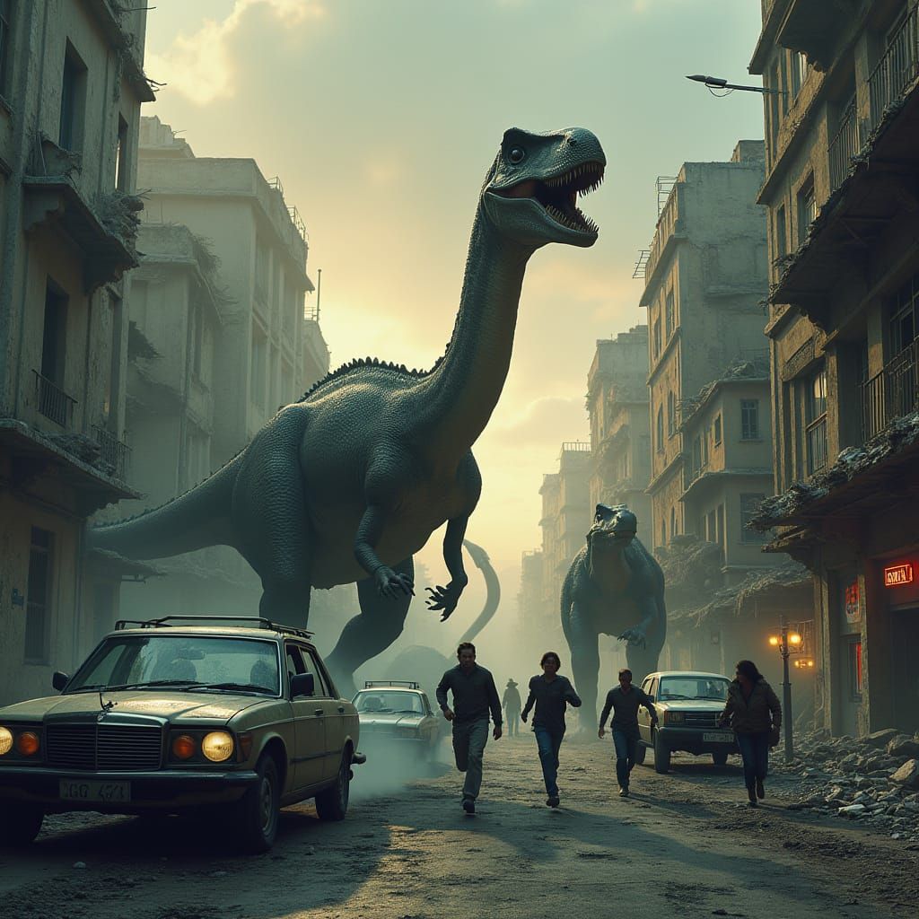 Post-Apocalyptic Cityscape with Gorgosaurus Chase
