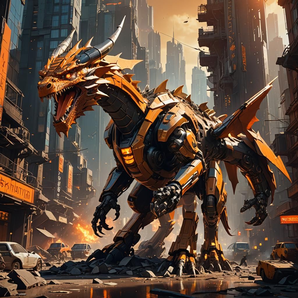Dragon Destroys City in Sci-Fi Cinematic Style