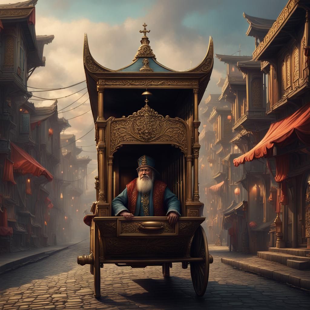 Fantasy Merchant in Port City: Detailed Matte Painting