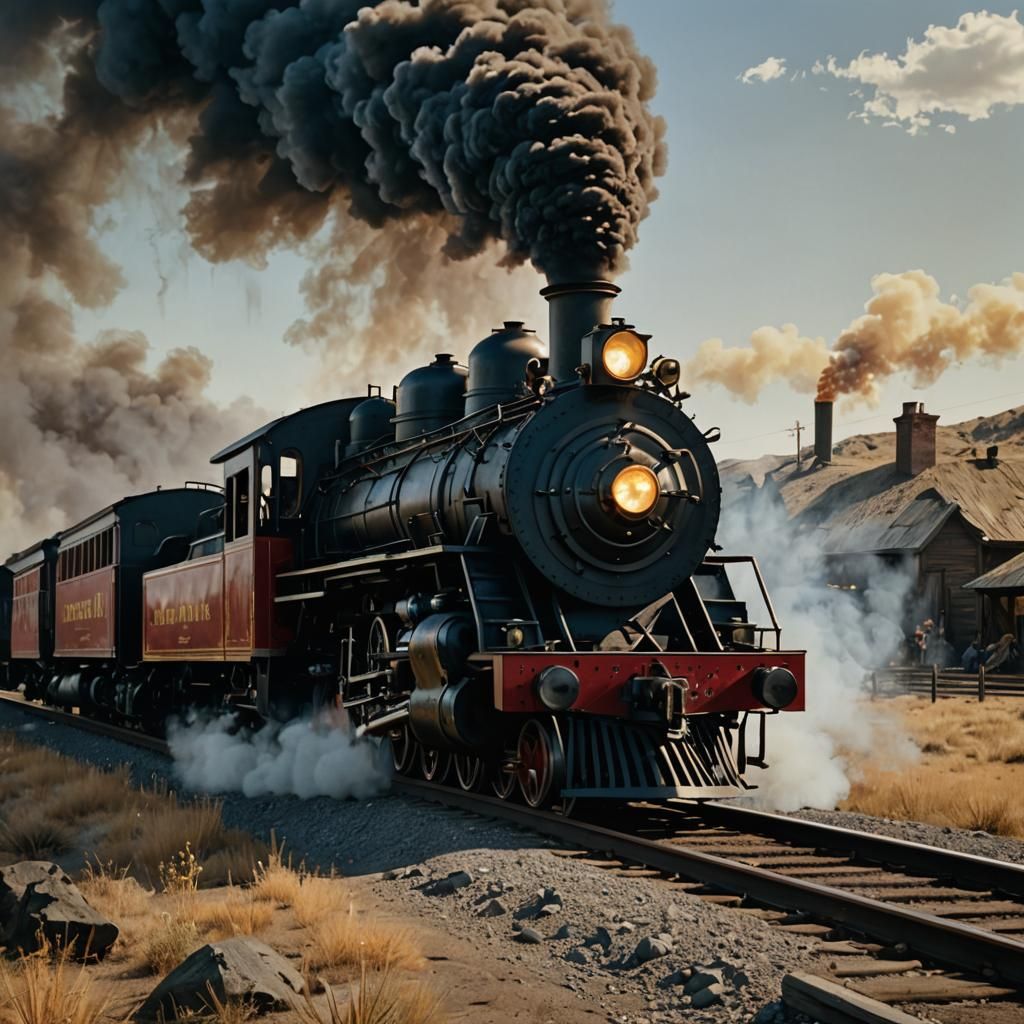 Hyperrealistic Steam Locomotive Speeds Through Prairie