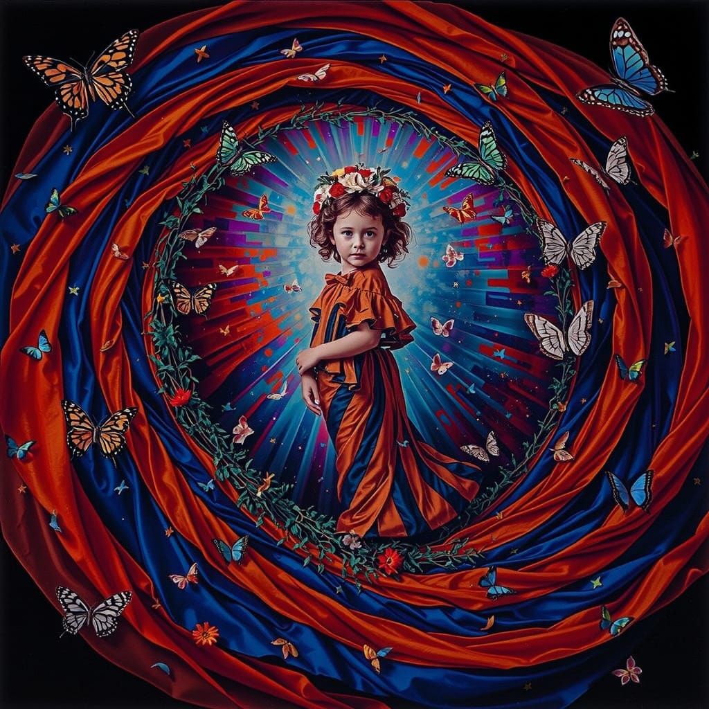 Radiant Woman in Citrus Light Gown with Butterflies