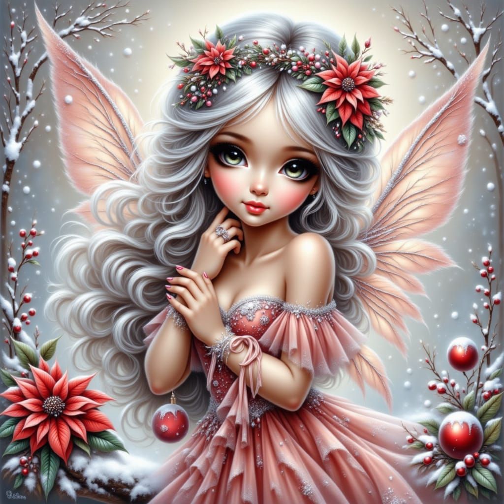 Whimsical Fairy in Festive Winter Scene