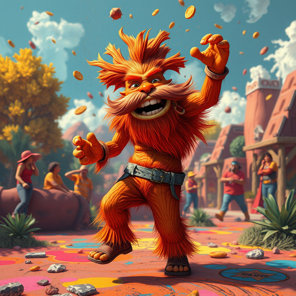 Fauvist Humanoid's Joyful Dance in Vibrant Landscape