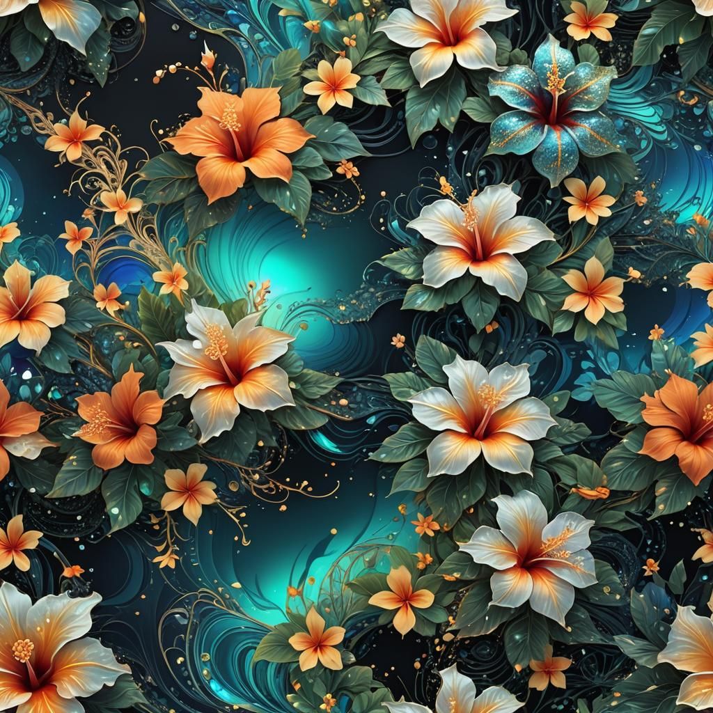 glitter Filigree iridescent black teal blue white green oran...