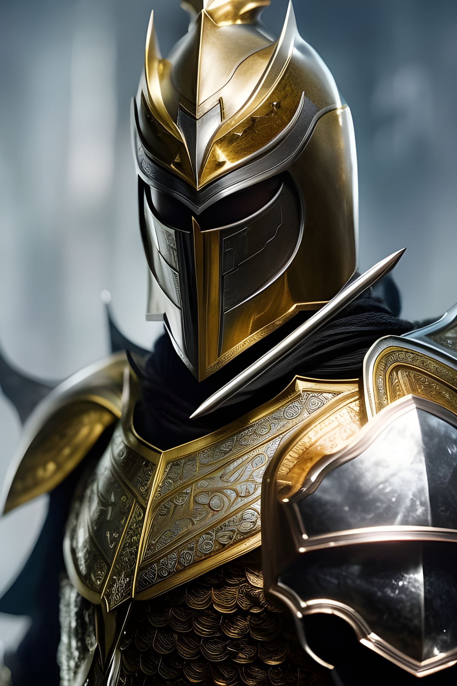 Fierce Knight in Golden Armor, Detailed Digital Art
