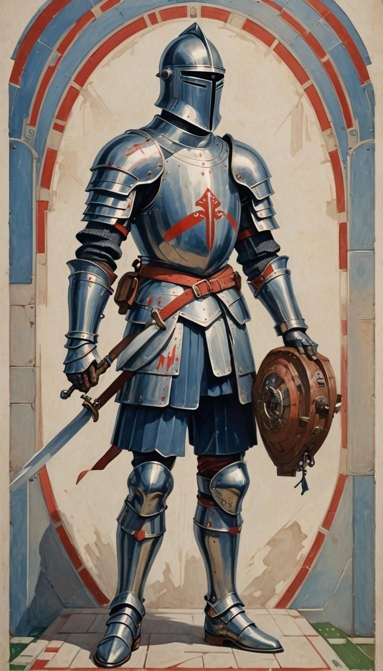 Art Deco Knight in Plate Armour with Shield