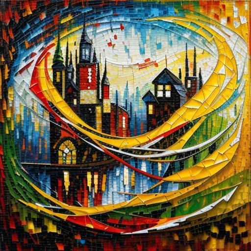 Vibrant Rustic Mosaic Patchwork in Expressionist Style