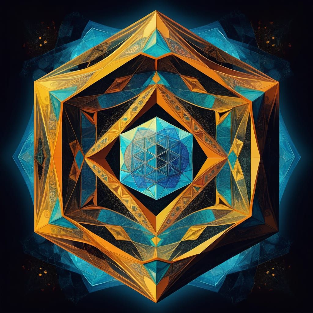 Surrealistic Dreamscapes: Vibrant Tesseract in Cosmic Void