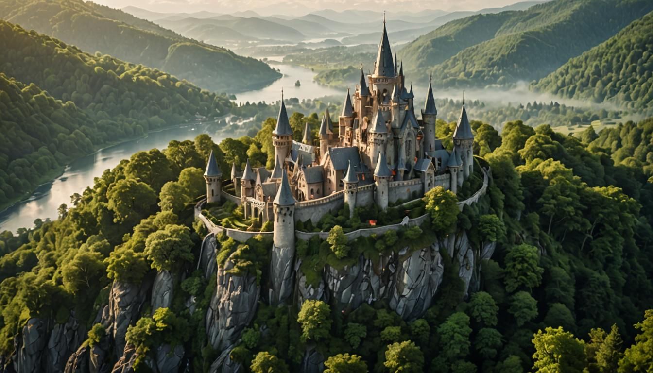 Picturesque Elven Castle in Misty Landscape