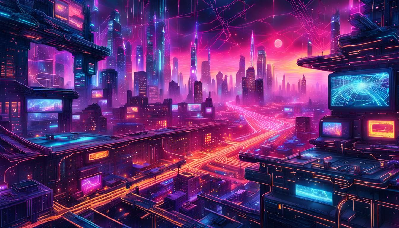 Global Network: Holographic Astral Cyberpunk Illustration