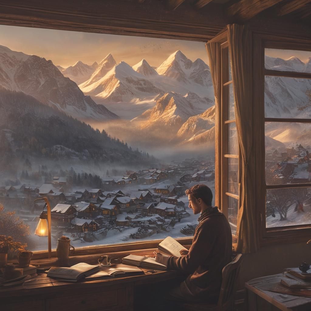 Serene Winter Village: A Cinematic Matte Painting