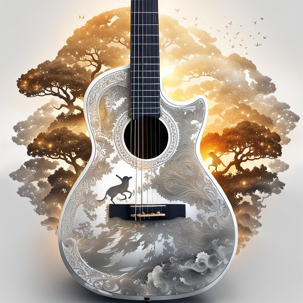 Silhouette Man Plays Four Seasons Guitar