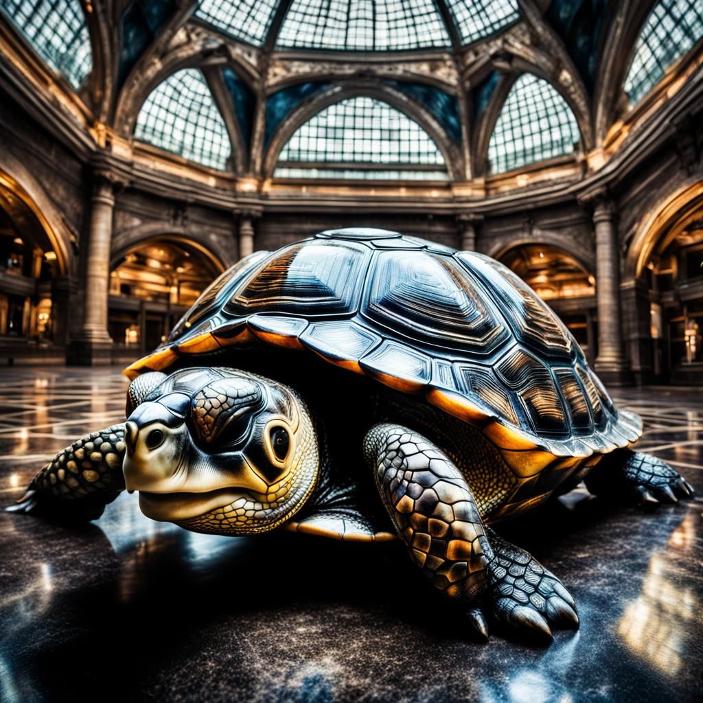 Glass Shell Turtle City: Hyperrealistic HDR Image