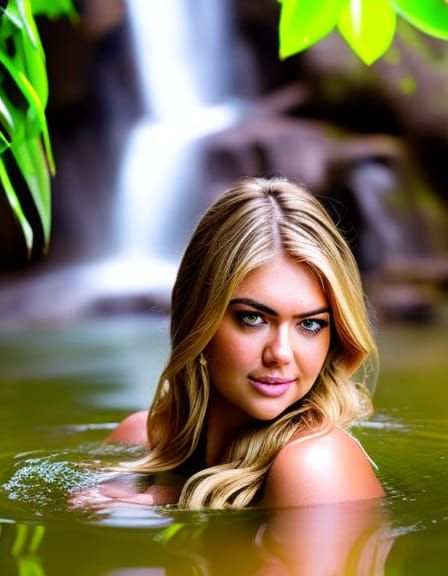 Kate Upton Bathing in a Waterfall