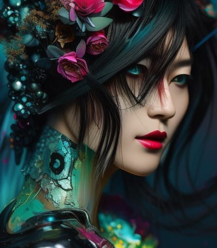 Colorful Punk Goddess with Calligraphy Details