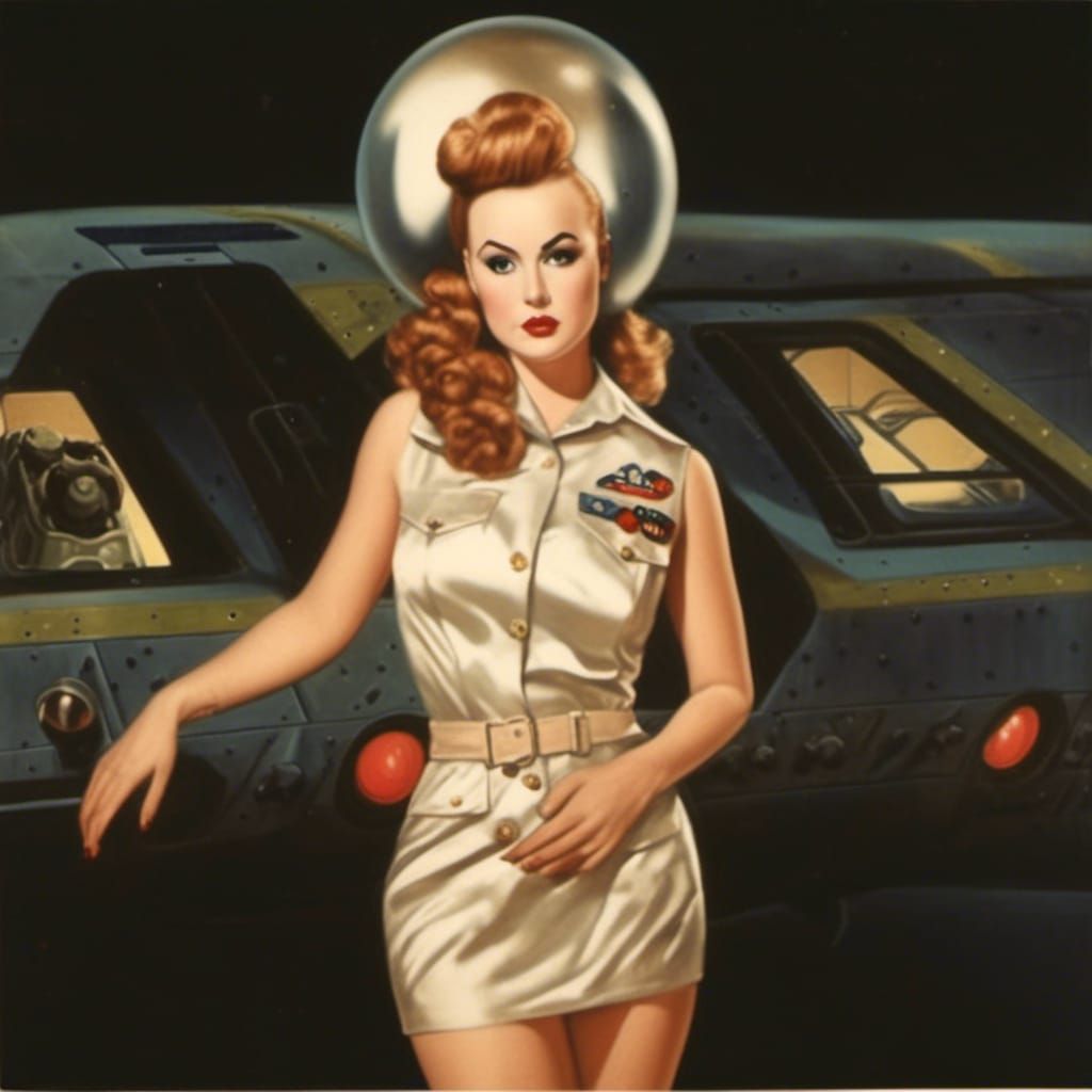 Retro Martian Spy Girl in Pin-Up Style