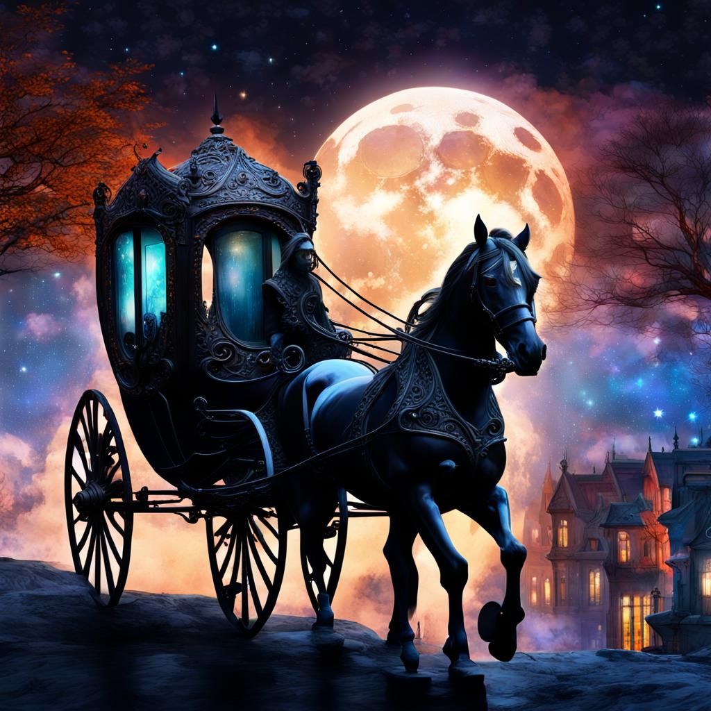 Enchanted Carriage Silhouette in Surreal Fantasy Style