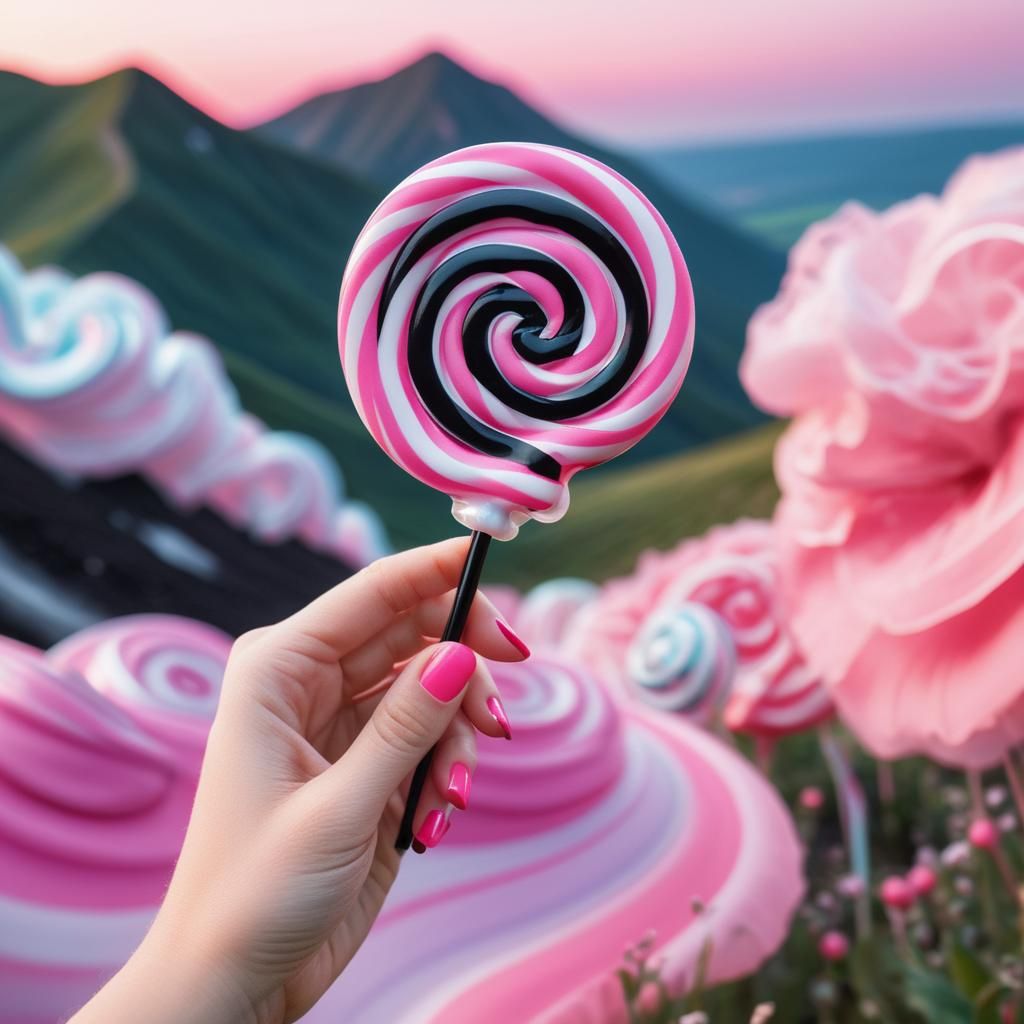 Hand Holding a Black and Pink Lollipop