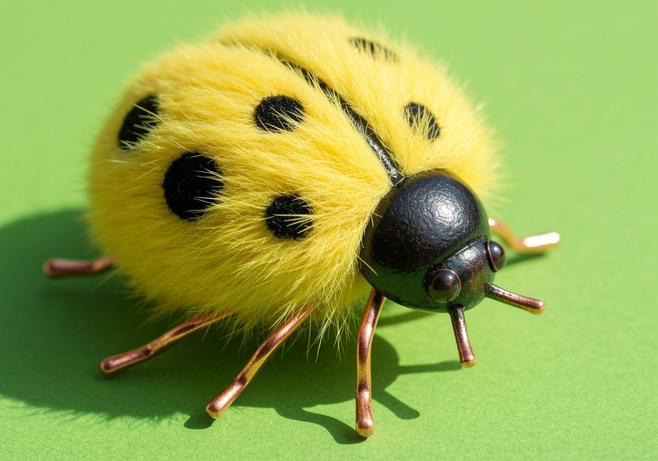 Macro Shot of a Fluffy Ladybug Brooch