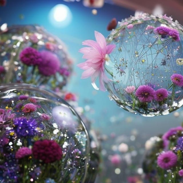 Sparkly Crystal Planet with Glass Flowers