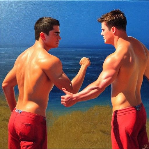 Famous Actors Fist Bump a Lobster as Oil Painting