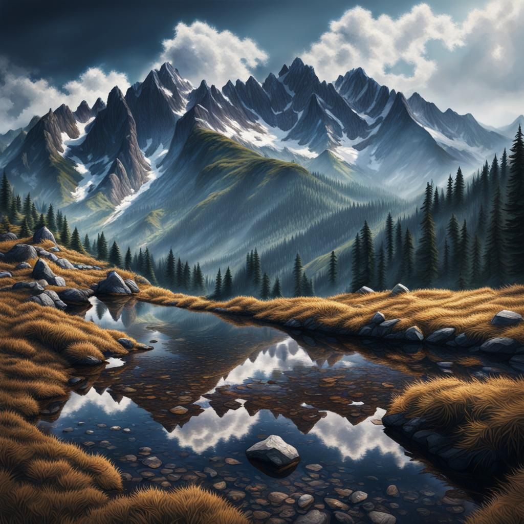 Crocheted Tatra Mountains in Anime Style