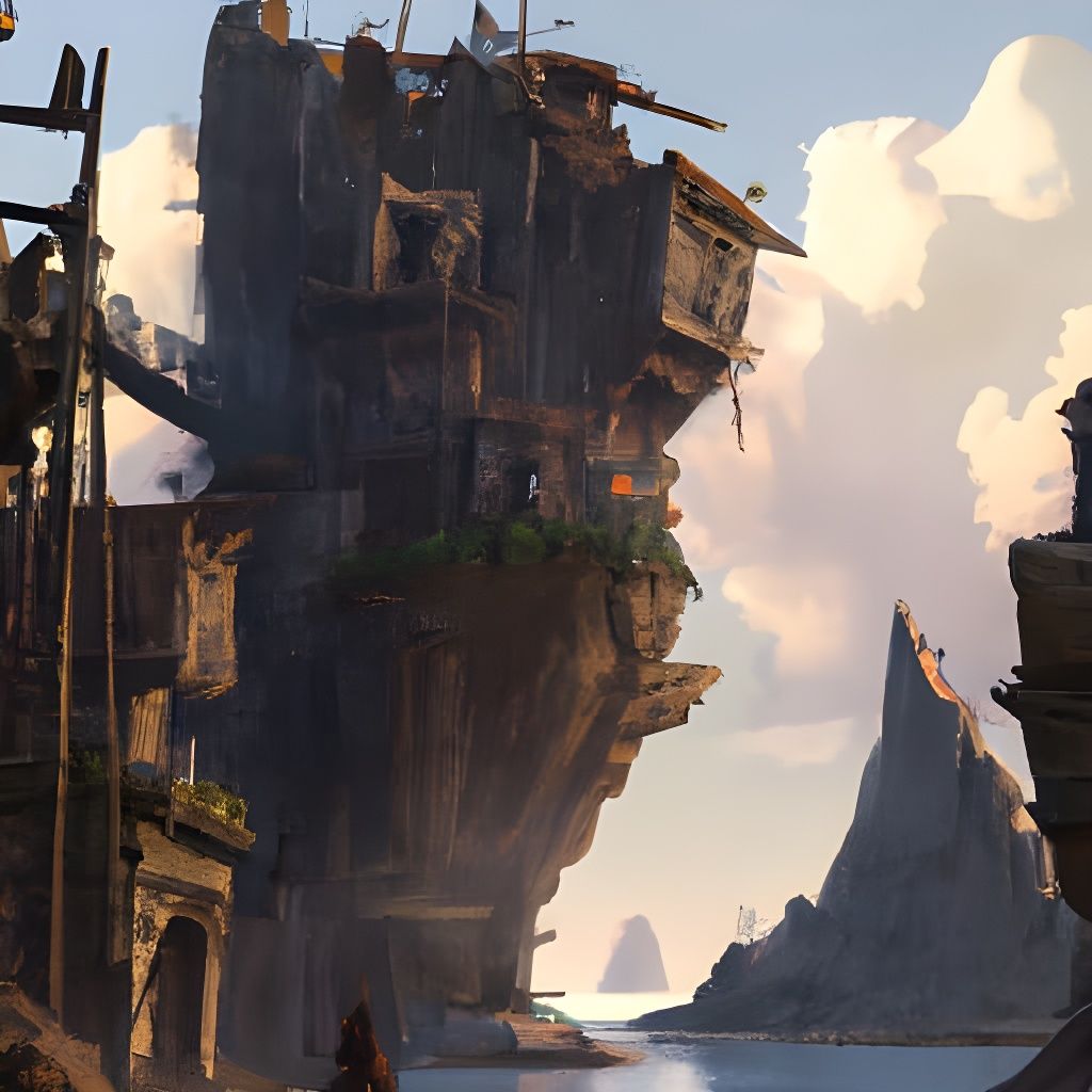 Grimy Pirate City on Cliffside Floating Islands