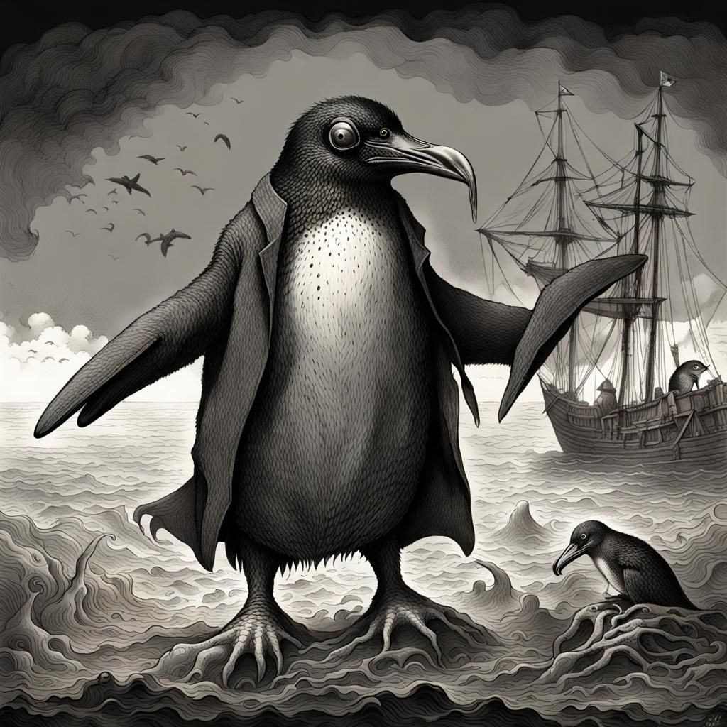 Horrific Lovecraftian Penguin with Froglike Features