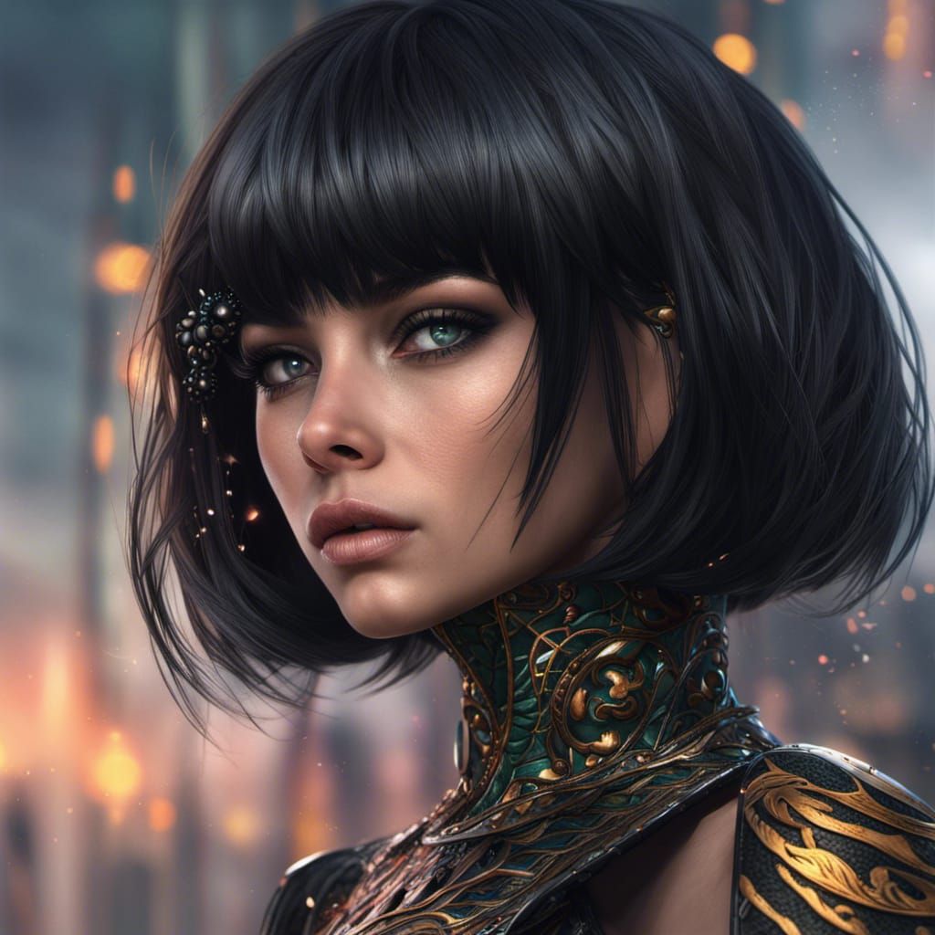 Detailed Portrait of a Woman with Black Hair