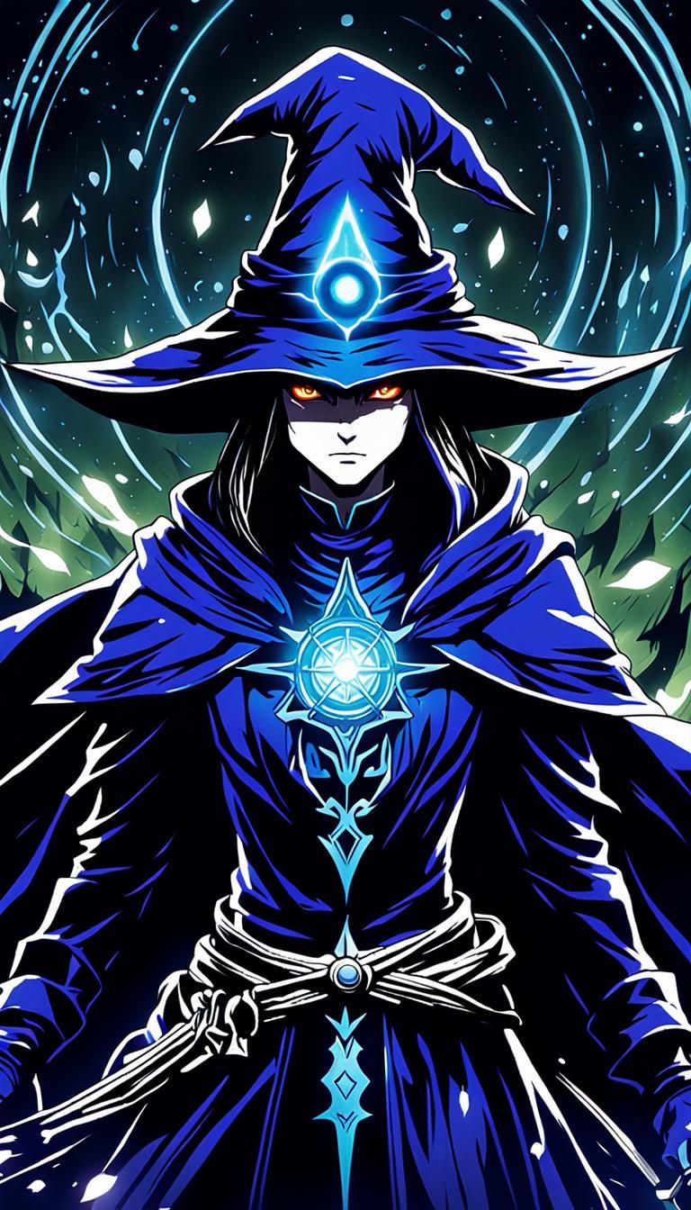 Dark Mage Controls Dark Magic: Cel-Shaded Anime Art