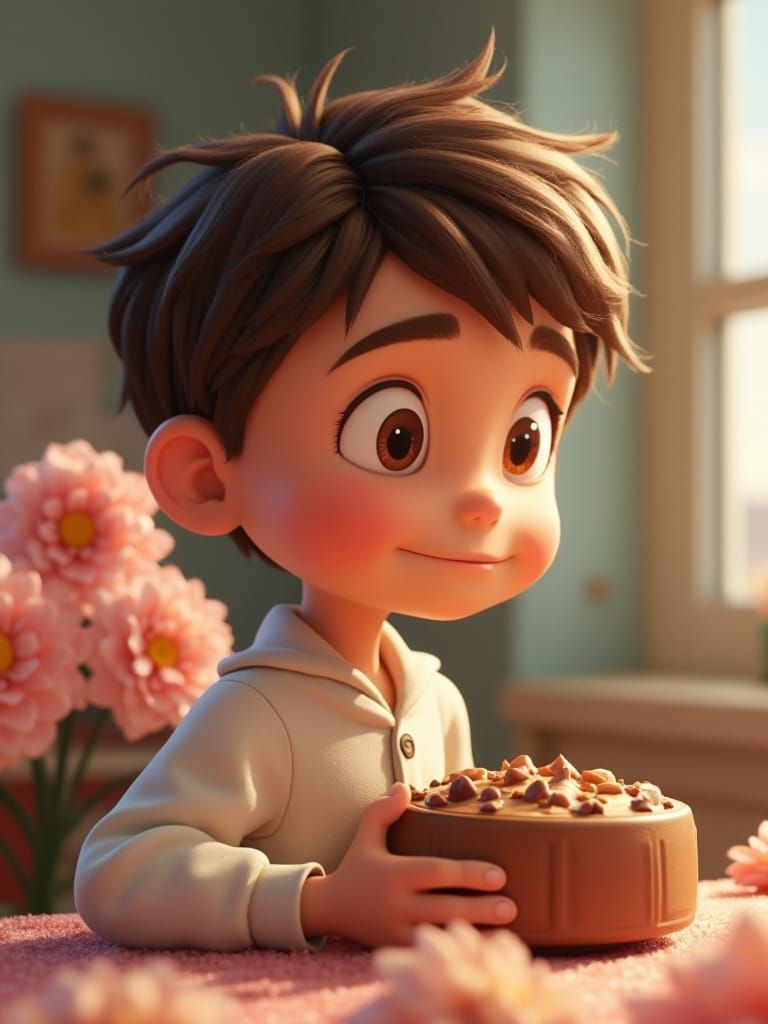Boy with Flowers and Chocolate: 3D Animation