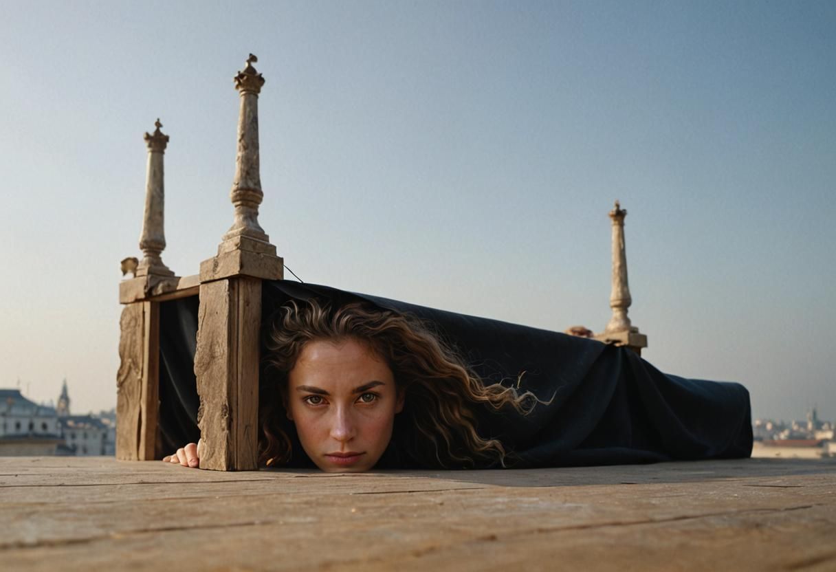 Hyperrealistic Portrait of Woman with Tables, Oil Painting
