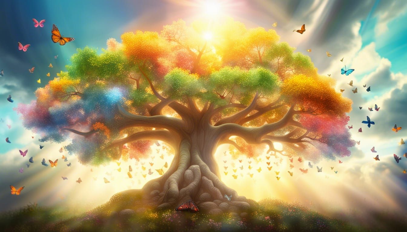 Colorful Tree of Life in Divine Sunshine