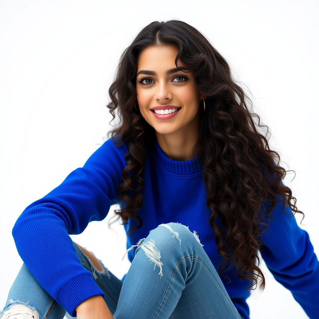 Dynamic Portrait of Woman in Blue Pullover