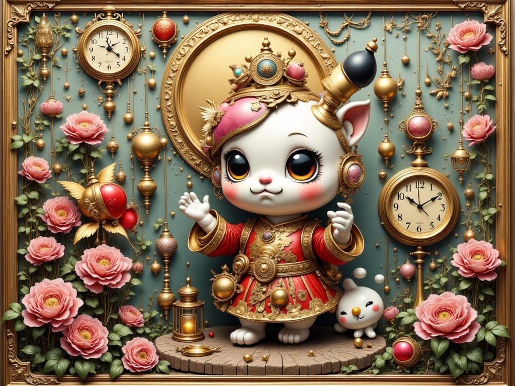 Surreal Japanese Scene in Whimsical, Vibrant Style