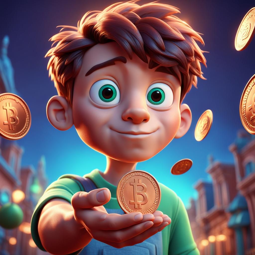 Cute Boy Holding a Lucky Penny: 3D Digital Art