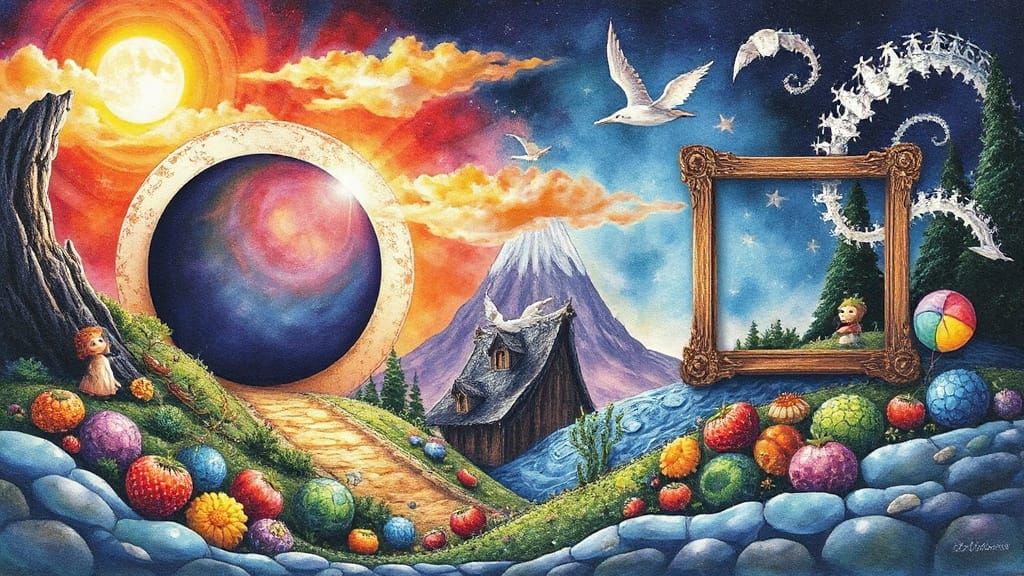 Fairytale Landscape with Dreamy Collage Elements