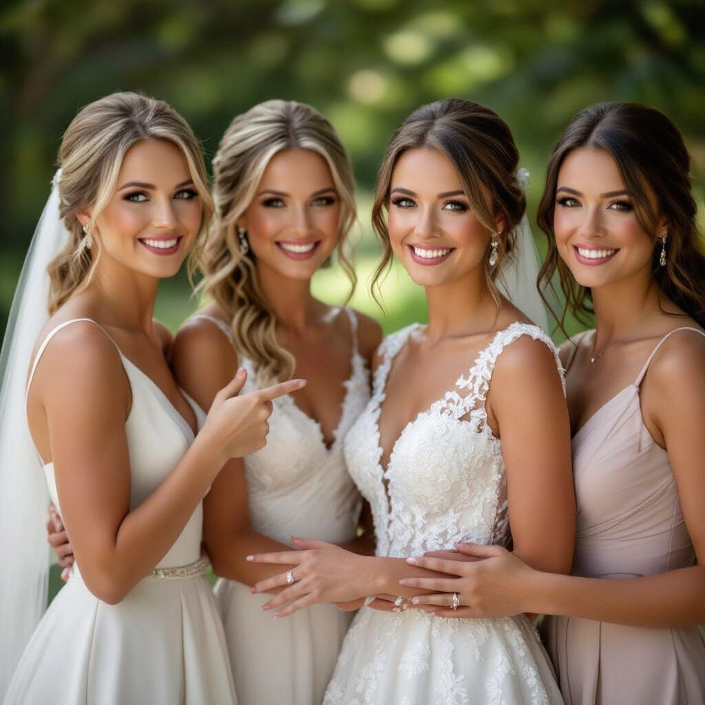 Four Female Friends Posing Together: Bride and Engaged Frien...