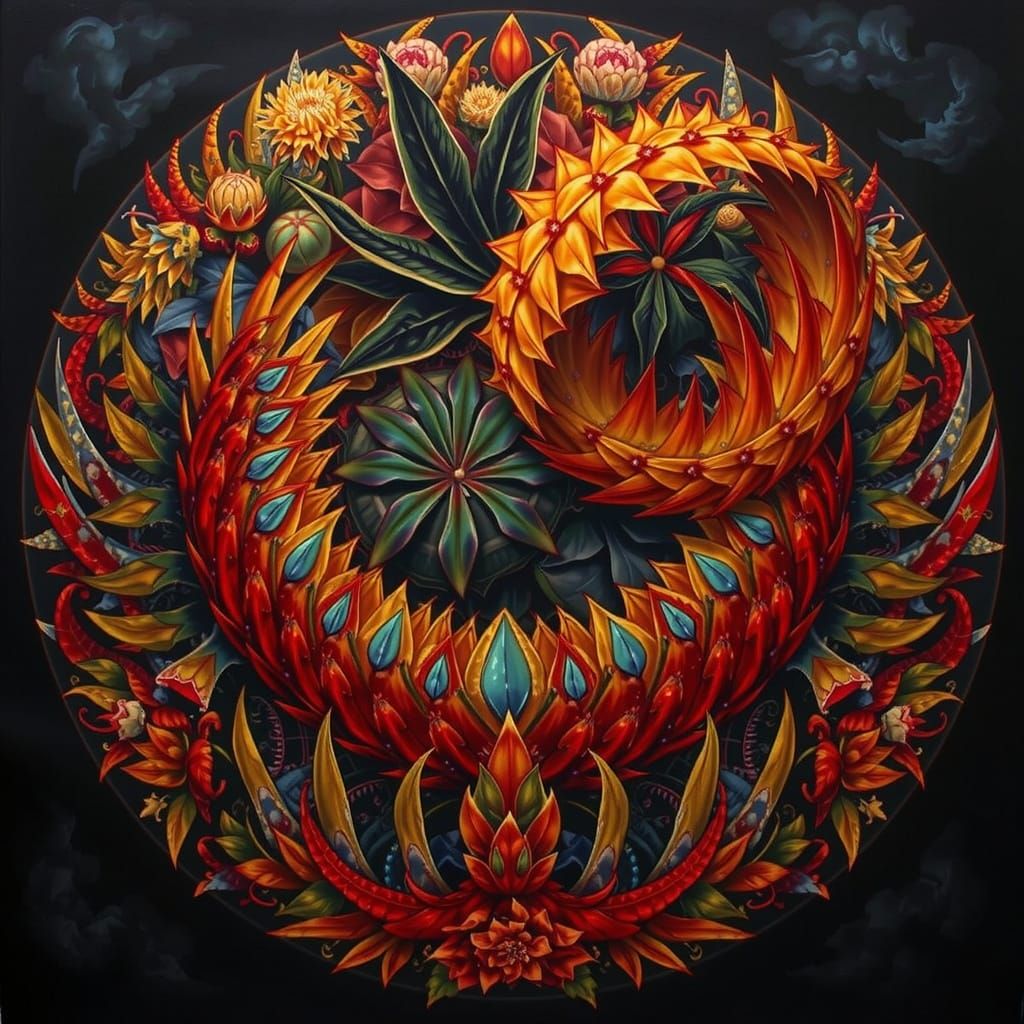 Botanical Tapestry of Fractured Flora in Hyperrealism