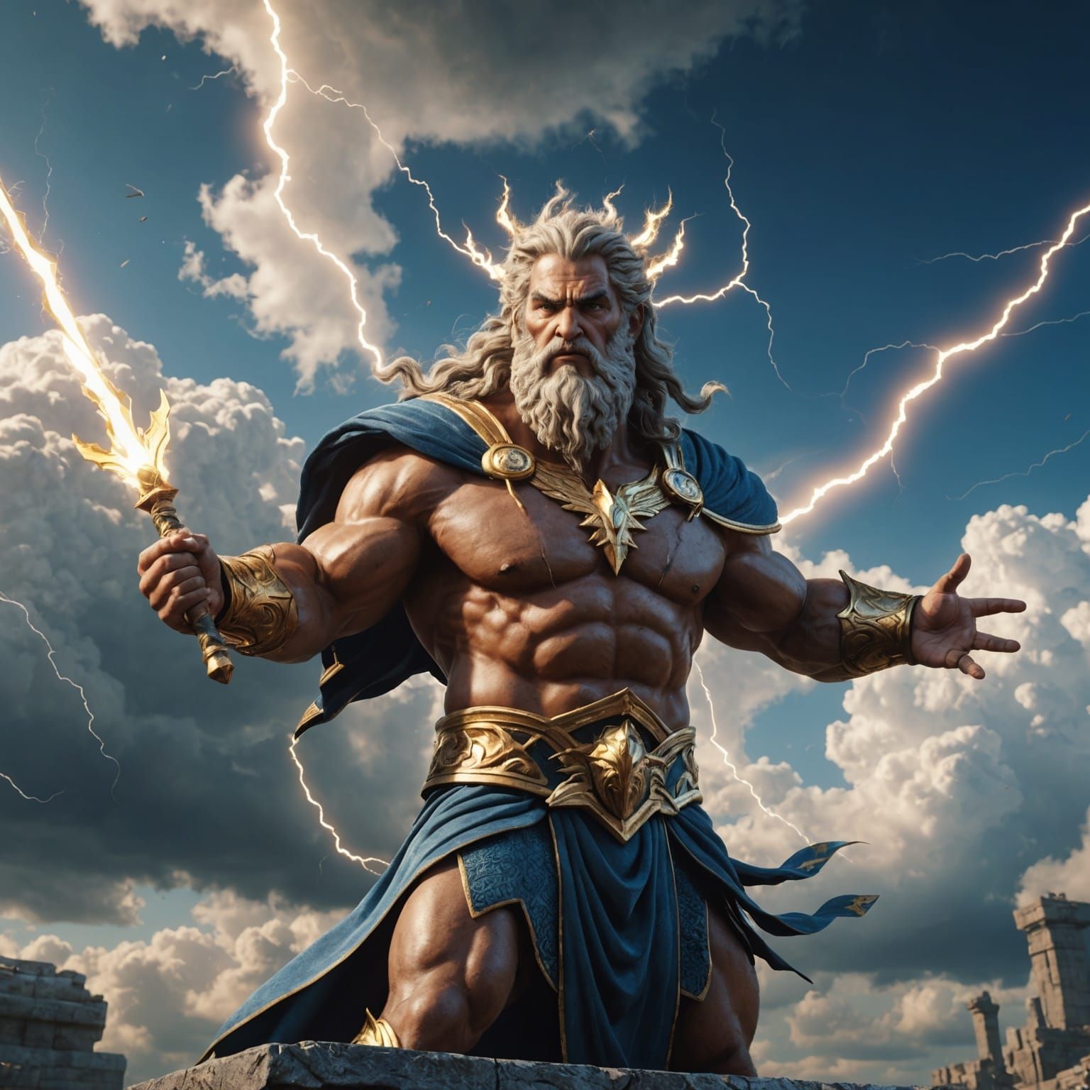 Zeus Throws Lightning Bolts in Fantasy Art
