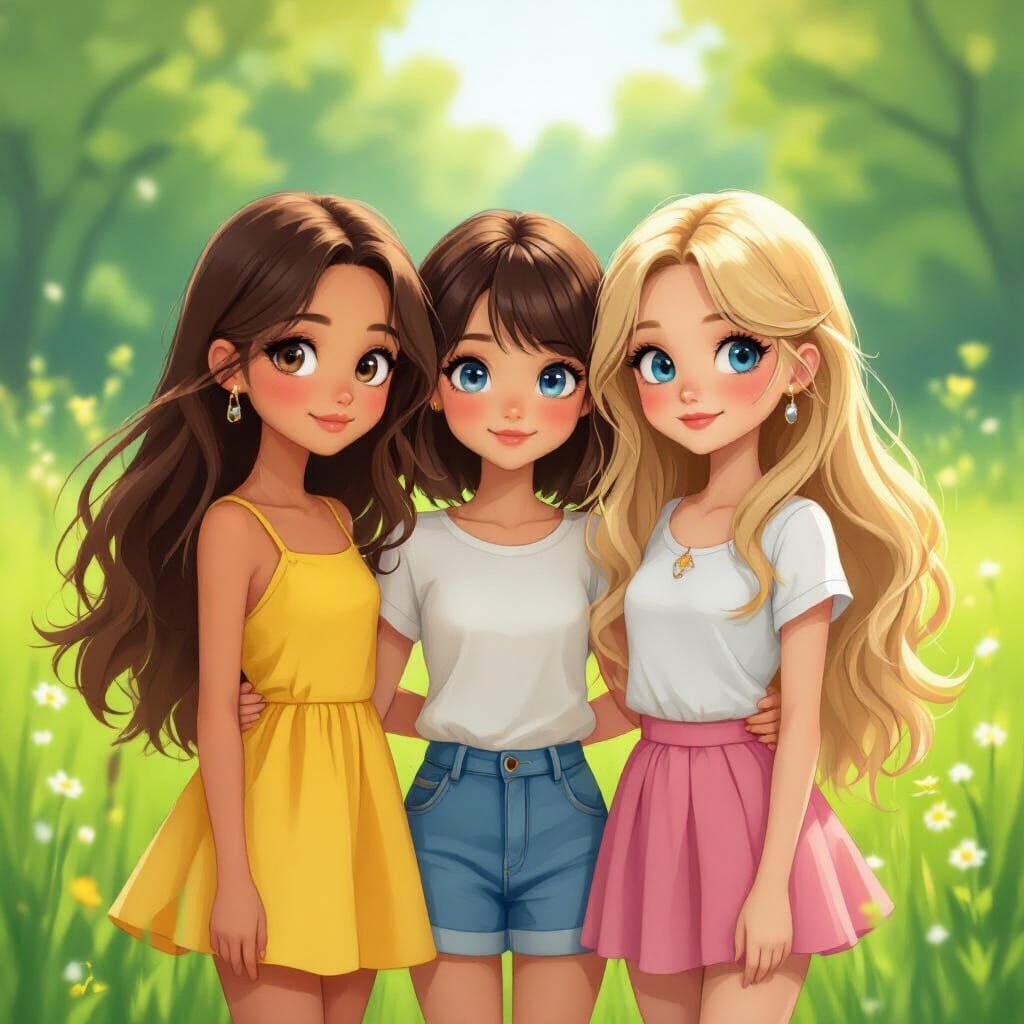 Friends in a Meadow: Whimsical Art Style