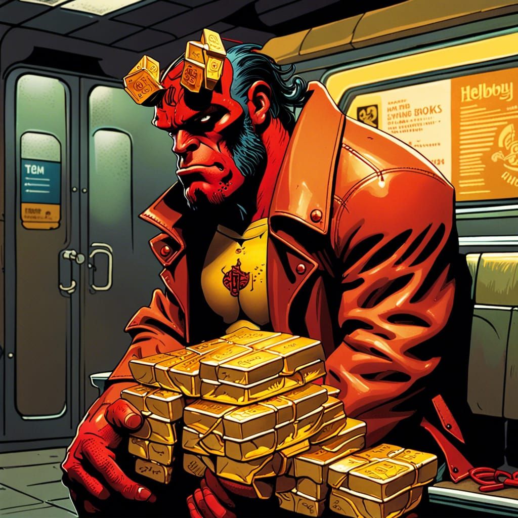Hellboy in Subway: Hyperrealistic Comic Book Art